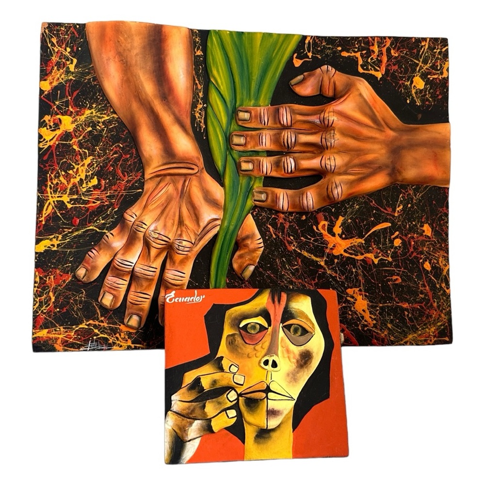 Two Stunning Vintage 3D Terracotta Artworks by Oswaldo Guayasamin, Ecuador